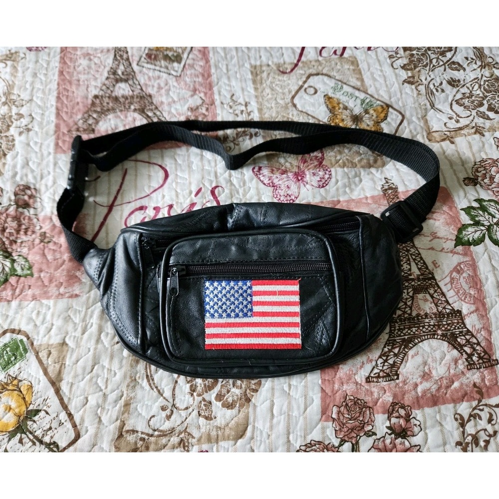 American Flag Patchwork‎ Lambskin Fanny Pack Belt Bag All Zippers Work